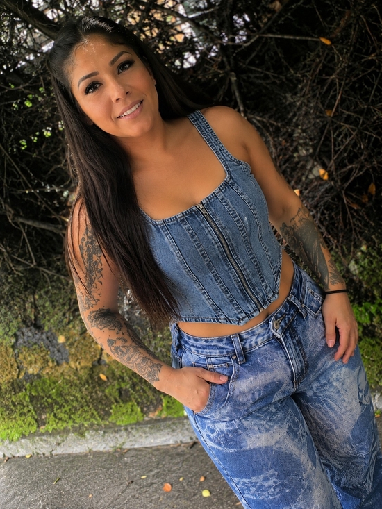 Tops - Denim Corset Top with Zip Front Size S